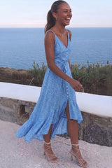 Blue Ditsy Print High Low Dress