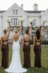 Christy Satin Maxi Dress in Chocolate Brown