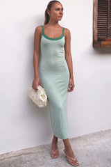 Green Knit Cami Dress with Split