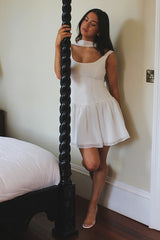 White Mini Lady Dress with Detachable Bow
