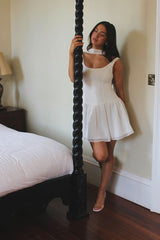 White Mini Lady Dress with Detachable Bow