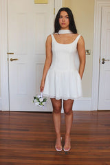 White Mini Lady Dress with Detachable Bow