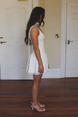 White Mini Lady Dress with Detachable Bow