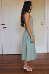 Sage Green Lady Dress with Detachable Bow