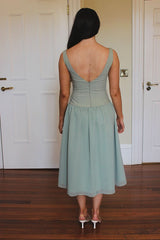 Sage Green Lady Dress with Detachable Bow