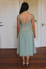 Sage Green Lady Dress with Detachable Bow - Bridesmaid Dress