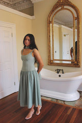Sage Green Lady Dress with Detachable Bow