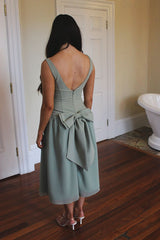 Sage Green Lady Dress with Detachable Bow - Bridesmaid Dress