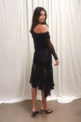 Stephanie Asymmetric Lace Dress in Black