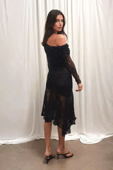 Stephanie Asymmetric Lace Dress in Black