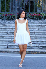 White Mini Lady Dress with Detachable Bow