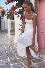 White Gingham Tiered Midi Dress