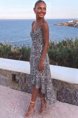 Black Zebra Print High Low Dress
