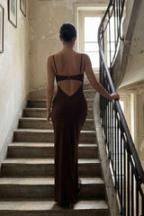 Christy Satin Maxi Dress in Chocolate Brown Bridesmaid Dress