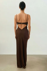Christy Satin Maxi Dress in Chocolate Brown Bridesmaid Dress