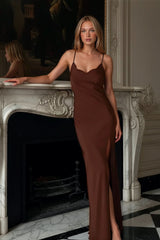 Christy Satin Maxi Dress in Chocolate Brown Bridesmaid Dress
