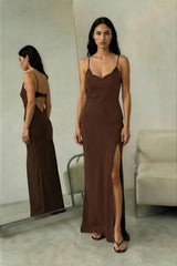 Christy Satin Maxi Dress in Chocolate Brown Bridesmaid Dress
