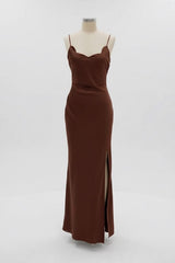 Christy Satin Maxi Dress in Chocolate Brown Bridesmaid Dress