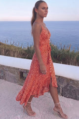 Red Leopard Print High Low Dress