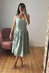 Sage Green Lady Dress with Detachable Bow