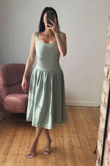 Sage Green Lady Dress with Detachable Bow - Bridesmaid Dress