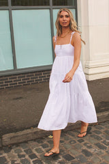 White Gingham Tiered Midi Dress