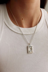 Sterling Silver Plated Rectangle Star Pendant Necklace
