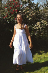 White Gingham Tiered Midi Dress