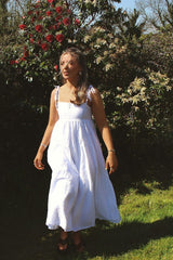 White Gingham Tiered Midi Dress