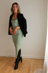 Green Knit Cami Dress with Split