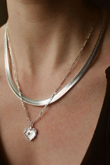 Sterling Silver Plated Herringbone & Heart Layering Set