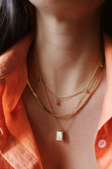 18k Gold Plated White Rectangle Pendant Necklace