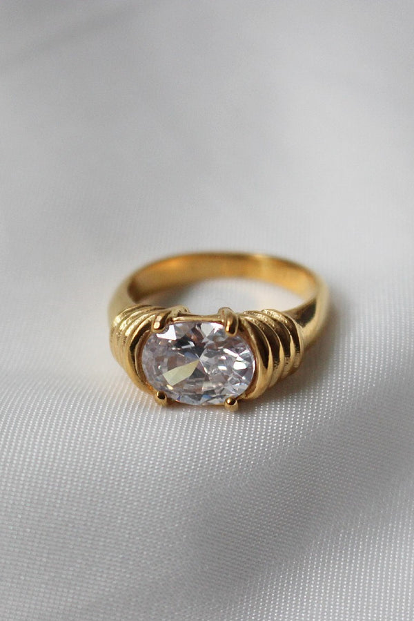 18k Gold Plated Clear Gemstone Ring