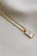 18k Gold Plated White Rectangle Pendant Necklace
