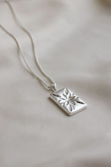Sterling Silver Plated Rectangle Star Pendant Necklace