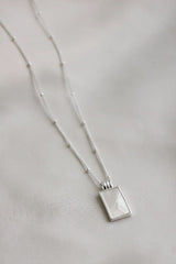 Sterling Silver Plated White Rectangle Pendant Necklace