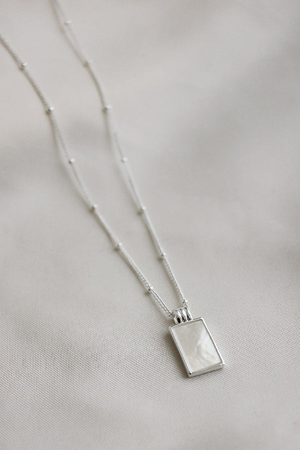 Sterling Silver White Rectangle Pendant Necklace