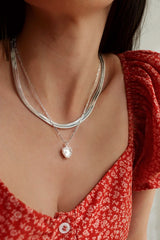 Sterling Silver Plated Herringbone & Heart Layering Set