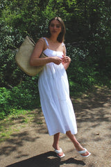 White Gingham Tiered Midi Dress