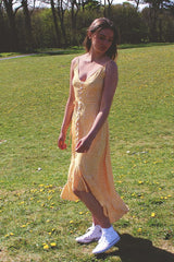 Yellow Leopard Print High Low Dress