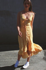 Yellow Leopard Print High Low Dress