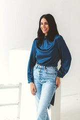 Backless Long Sleeve Top in Blue HAUS OF DECK