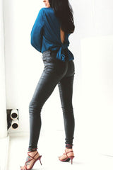 Backless Long Sleeve Top in Blue HAUS OF DECK