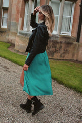 Long Sleeve Backless Teal Green Midi Dress with Split HAUS OF DECK