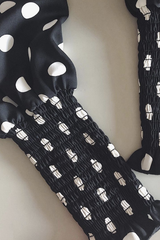 Polka Dot High Neck Blouse with Shirred Sleeves