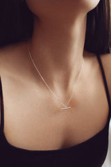 Sterling Silver Fine T-Bar Pendant Chain Necklace HAUS OF DECK