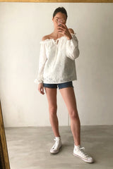 White Broderie Bardot Top