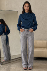 Backless Long Sleeve Top Blue