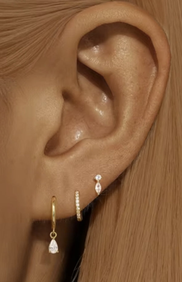 18k Gold Plated Tear Drop Hoop Stack Set