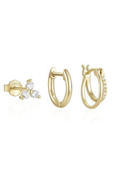 18k Gold Plated Double Row Hoop Huggie Hoop Stack Set